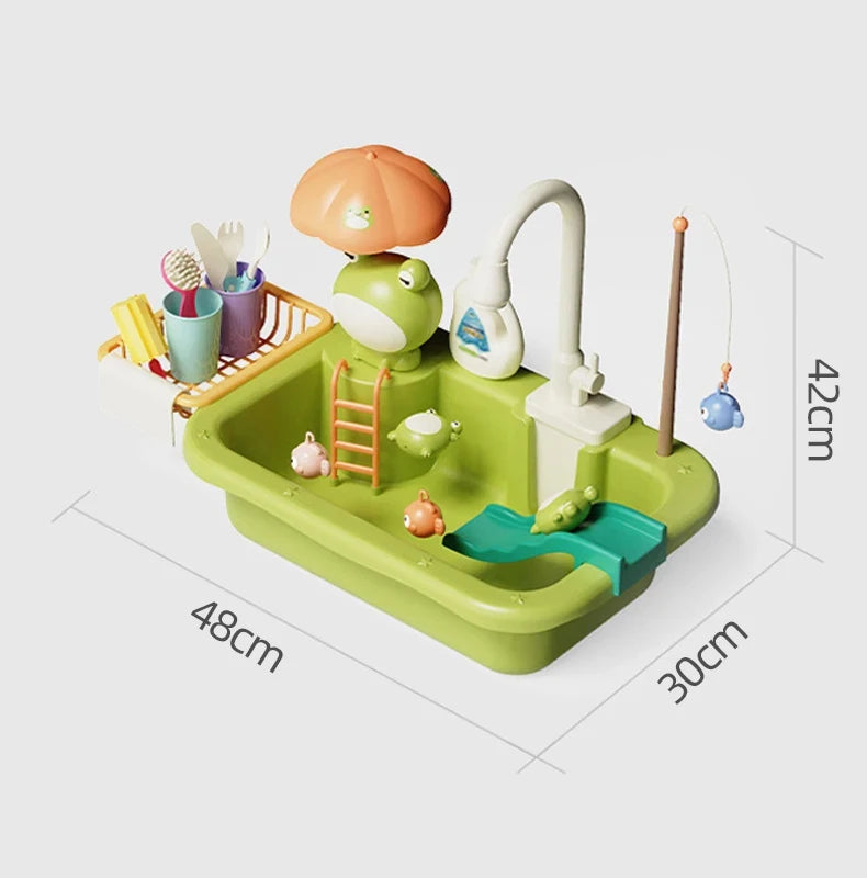 Electric Kitchen Sink Toys for Boys Girl Simulated Faucet Dishwasher Pretend Play Kitchen Set Food Vegetable Role Play Kid Gifts