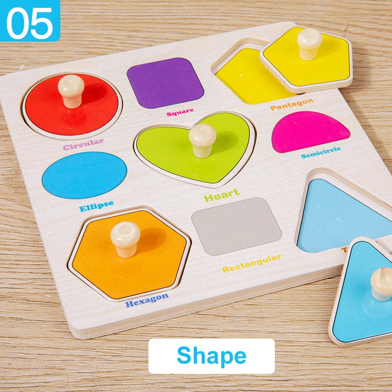 Wooden Puzzle Montessori Toys for Kids Cartoon Animal Traffic Hand Grab Boards Early Learning Educational Toys for Children