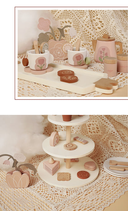 Wooden Pretend Play Toys for Girls Tea Sets Play Food Toys Kitchen Role Play Imitation Game Early Educational Toys for Girls Boy