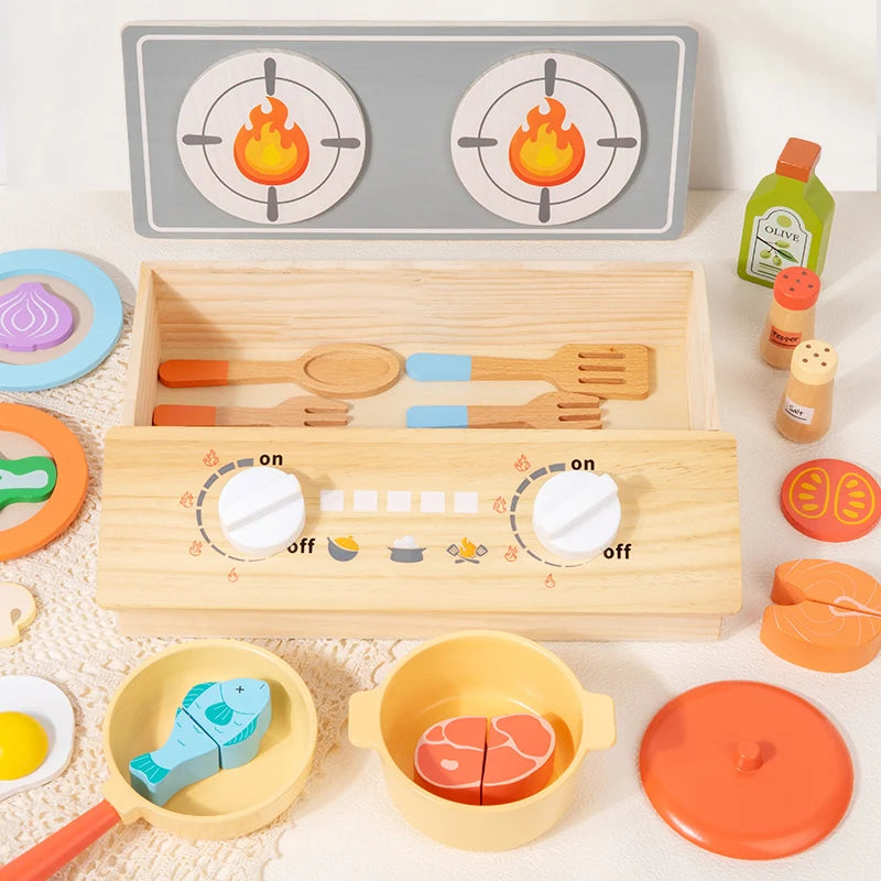 Wooden Kitchen Toy Wooden Tableware Food Sets Toy Role Play Educational Cosplay Preschool Gifts for Kids Kitchen Accessories