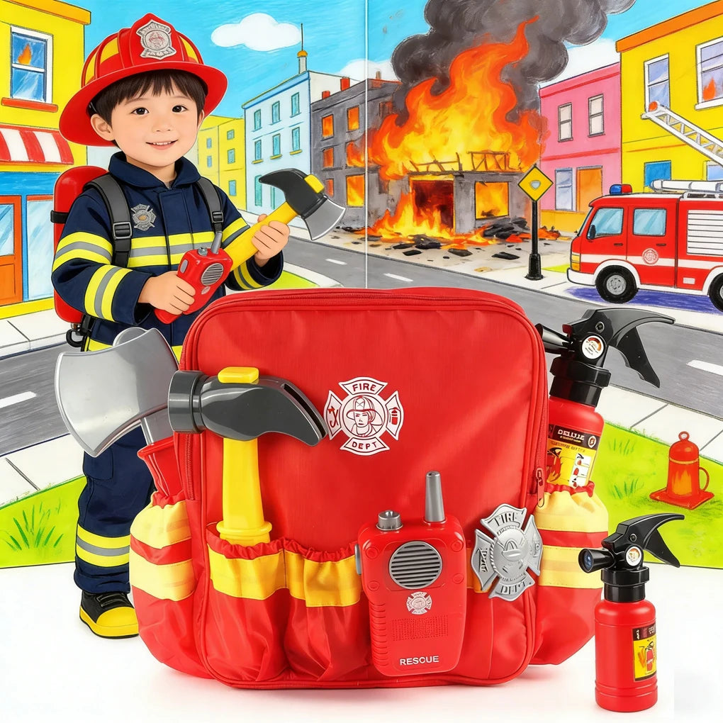 Toy Tools Firefighter Tools Toolbox Funny Cosplay Toys Fireman Role-playing Children's Games Work Tools Pretend Toys for Boys