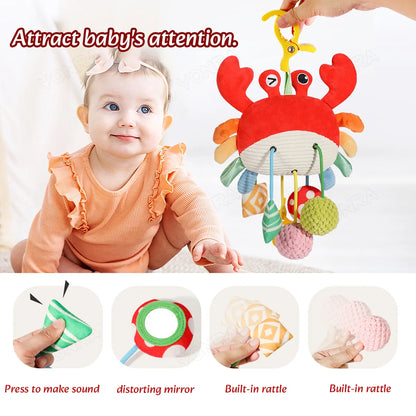Plush Pull String Sensory Toys with Rattle Montessori Toys for Babies Toddlers Mobiles for Cribs Birthday Gifts Travel Toys