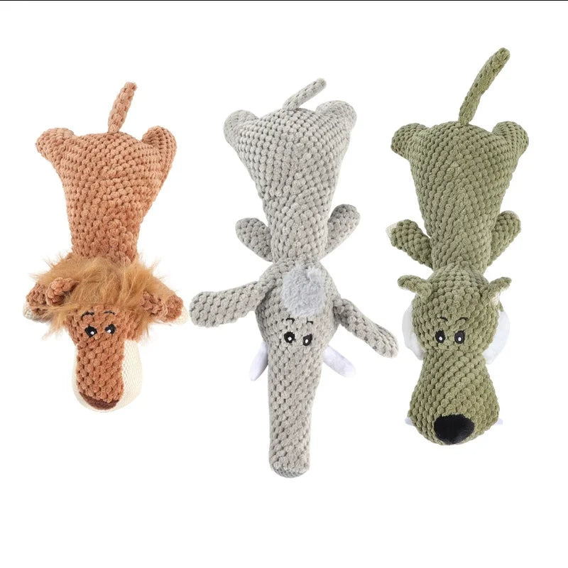 Plush squeaky pet toy for dogs featuring lions elephants and wolves - interactive training boredom relief self-play
