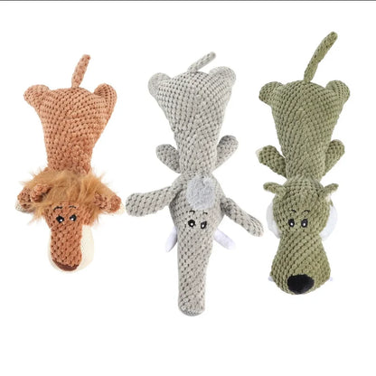 Plush squeaky pet toy for dogs featuring lions elephants and wolves - interactive training boredom relief self-play