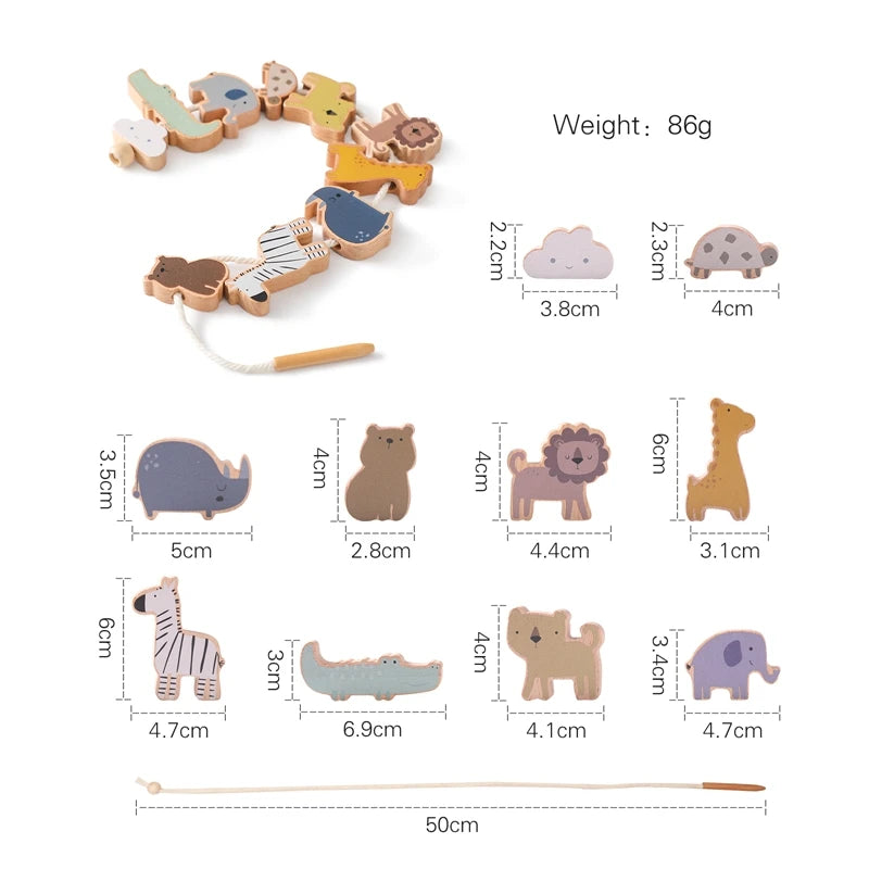 Baby Animal Threading Toy – Wooden Stacking Beads & Stringing Blocks Game Gift