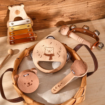 5-Piece Montessori Baby Music Set – Wooden Bear Xylophone Educational Instrument Toys