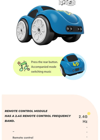 Children's Cartoon Remote Control Car with Music & Lighting Smart Induction Obstacle Avoidance RC Toy Vehicle for Kids