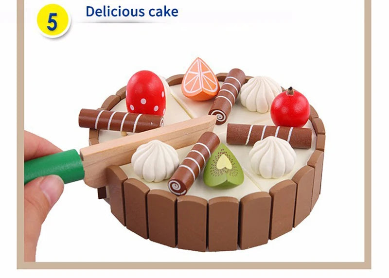 Wooden Kitchen Play Set – Pretend Cutting Cake & Fruit Cooking Toys for Kids