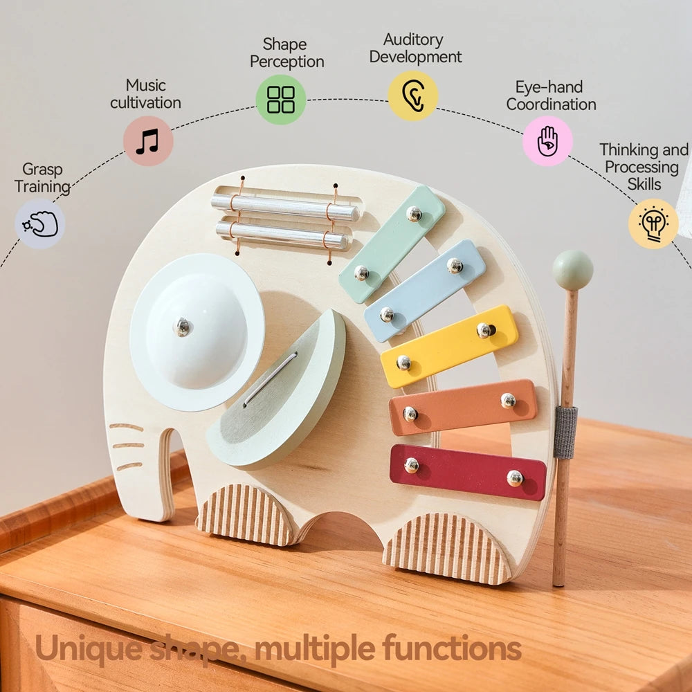 Baby Wooden Instruments Toys Educational Toys Children's Musical Toys Elephant Xylophone Newborn Birthday Gifts Music Table Toys
