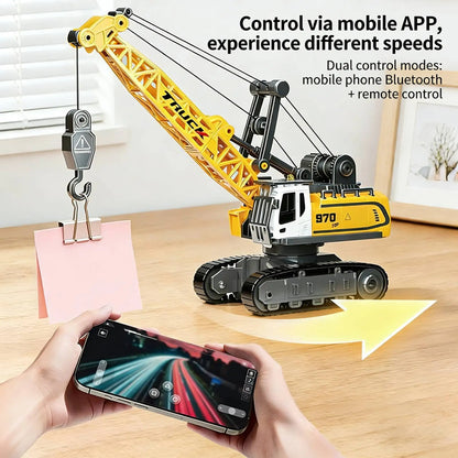 1/64 Mini Desktop RC Car Toy Remote Control Engineering Crane with Sound and Light Toys, Suitable for Boys and Children as Gifts