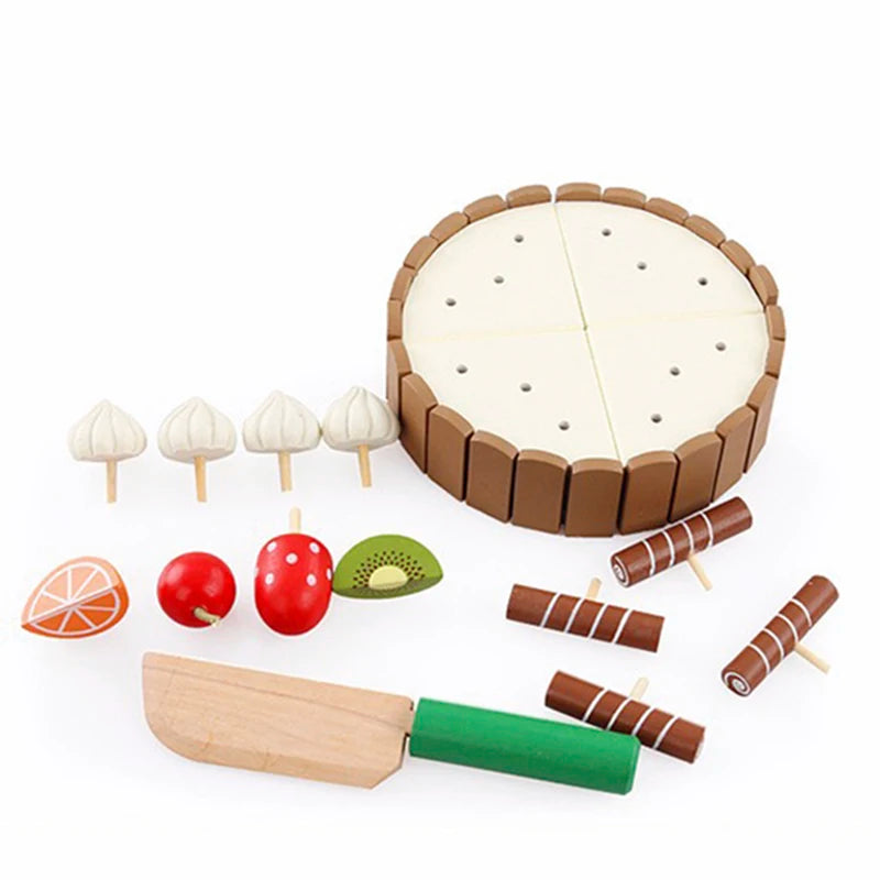 Wooden Kitchen Play Set – Pretend Cutting Cake & Fruit Cooking Toys for Kids