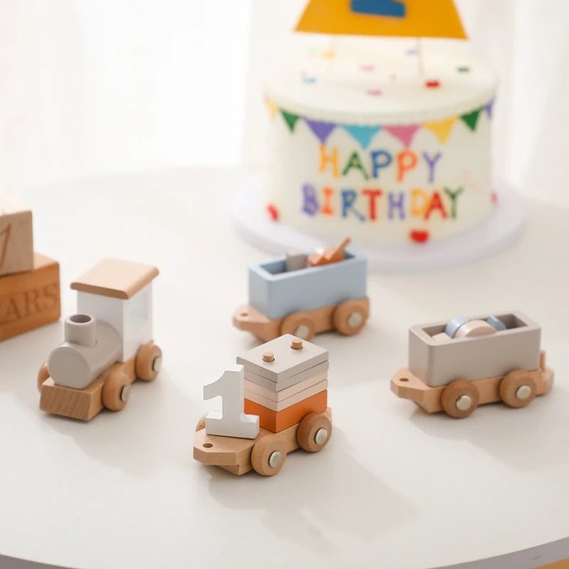 Montessori Wooden Train Toy – Baby Educational Trolley & Number Learning Gift