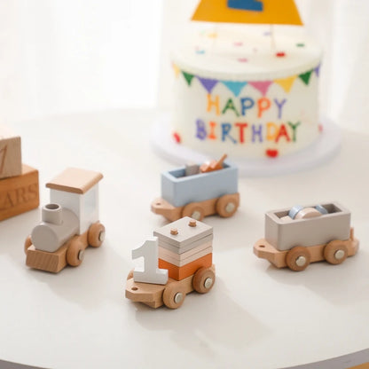 Montessori Wooden Train Toy – Baby Educational Trolley & Number Learning Gift