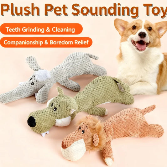 Plush squeaky pet toy for dogs featuring lions elephants and wolves - interactive training boredom relief self-play