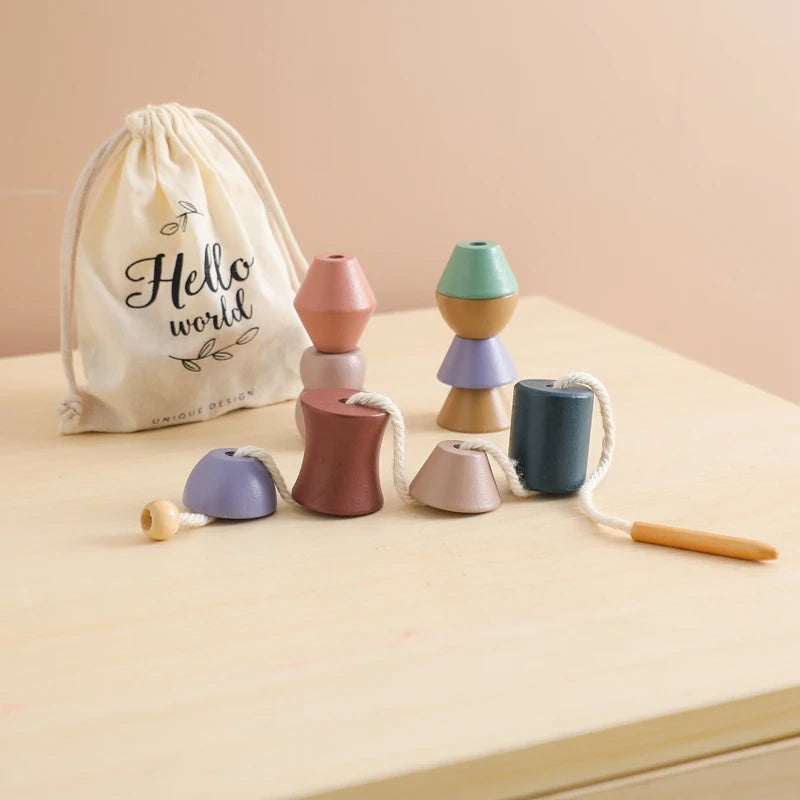 Baby Animal Threading Toy – Wooden Stacking Beads & Stringing Blocks Game Gift