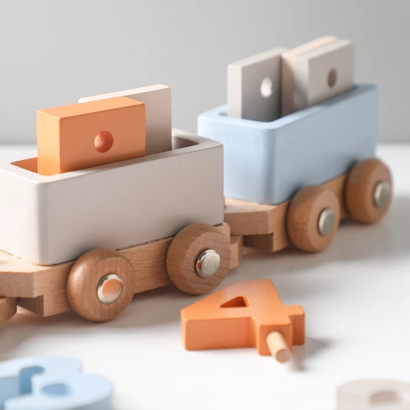 Montessori Wooden Train Toy – Baby Educational Trolley & Number Learning Gift
