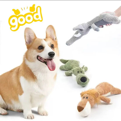 Plush squeaky pet toy for dogs featuring lions elephants and wolves - interactive training boredom relief self-play