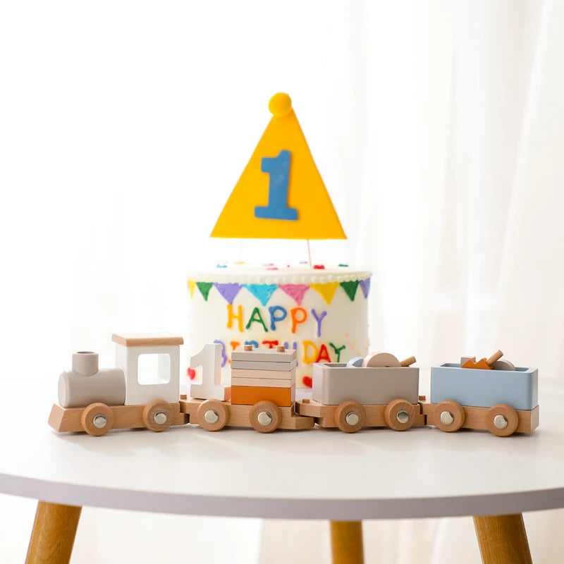 Montessori Wooden Train Toy – Baby Educational Trolley & Number Learning Gift