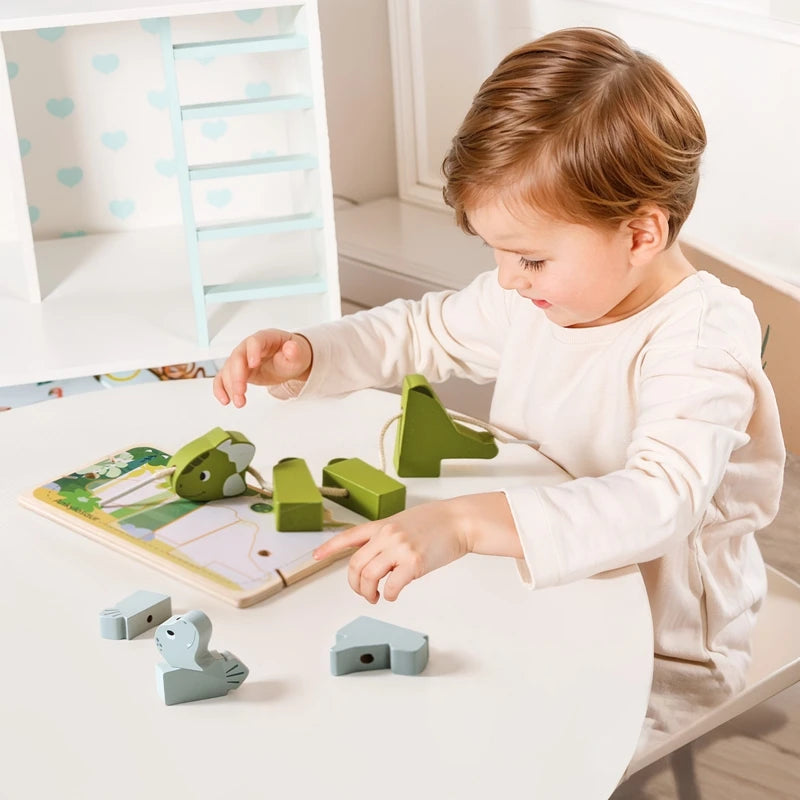 Baby Animal Threading Toy – Wooden Stacking Beads & Stringing Blocks Game Gift