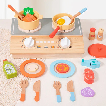 Wooden Kitchen Toy Wooden Tableware Food Sets Toy Role Play Educational Cosplay Preschool Gifts for Kids Kitchen Accessories