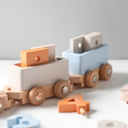 Montessori Wooden Train Toy – Baby Educational Trolley & Number Learning Gift