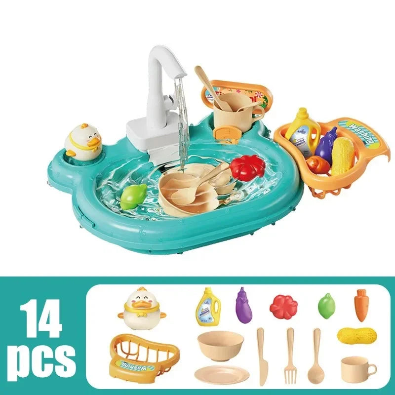 2-in-1 Dishwashing Basin – Kids Pretend Kitchen & Slide Fishing Montessori Toy