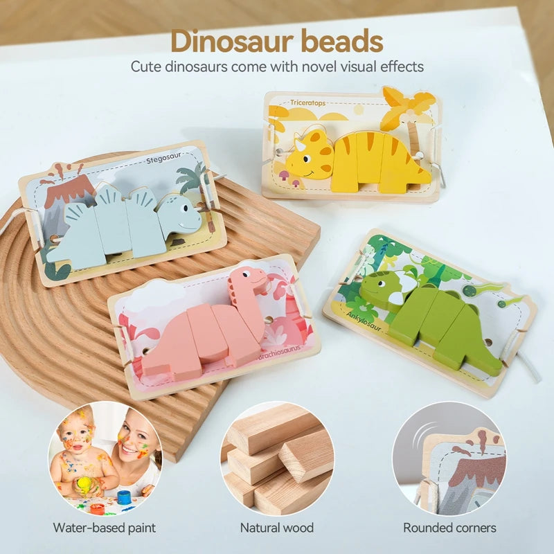 Baby Animal Threading Toy – Wooden Stacking Beads & Stringing Blocks Game Gift