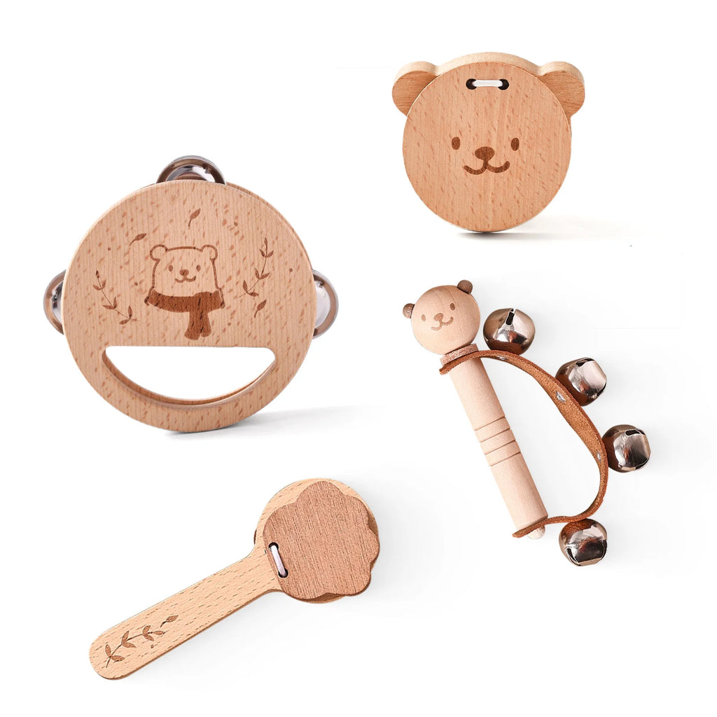 5-Piece Montessori Baby Music Set – Wooden Bear Xylophone Educational Instrument Toys