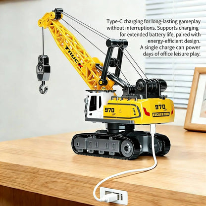 1/64 Mini Desktop RC Car Toy Remote Control Engineering Crane with Sound and Light Toys, Suitable for Boys and Children as Gifts