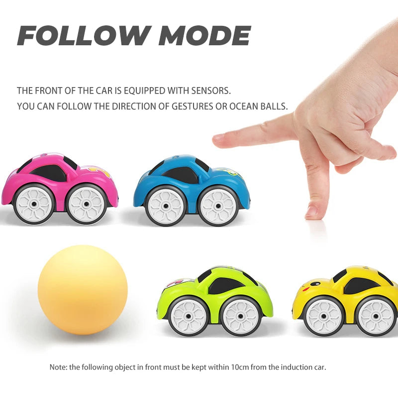 Children's Cartoon Remote Control Car with Music & Lighting Smart Induction Obstacle Avoidance RC Toy Vehicle for Kids