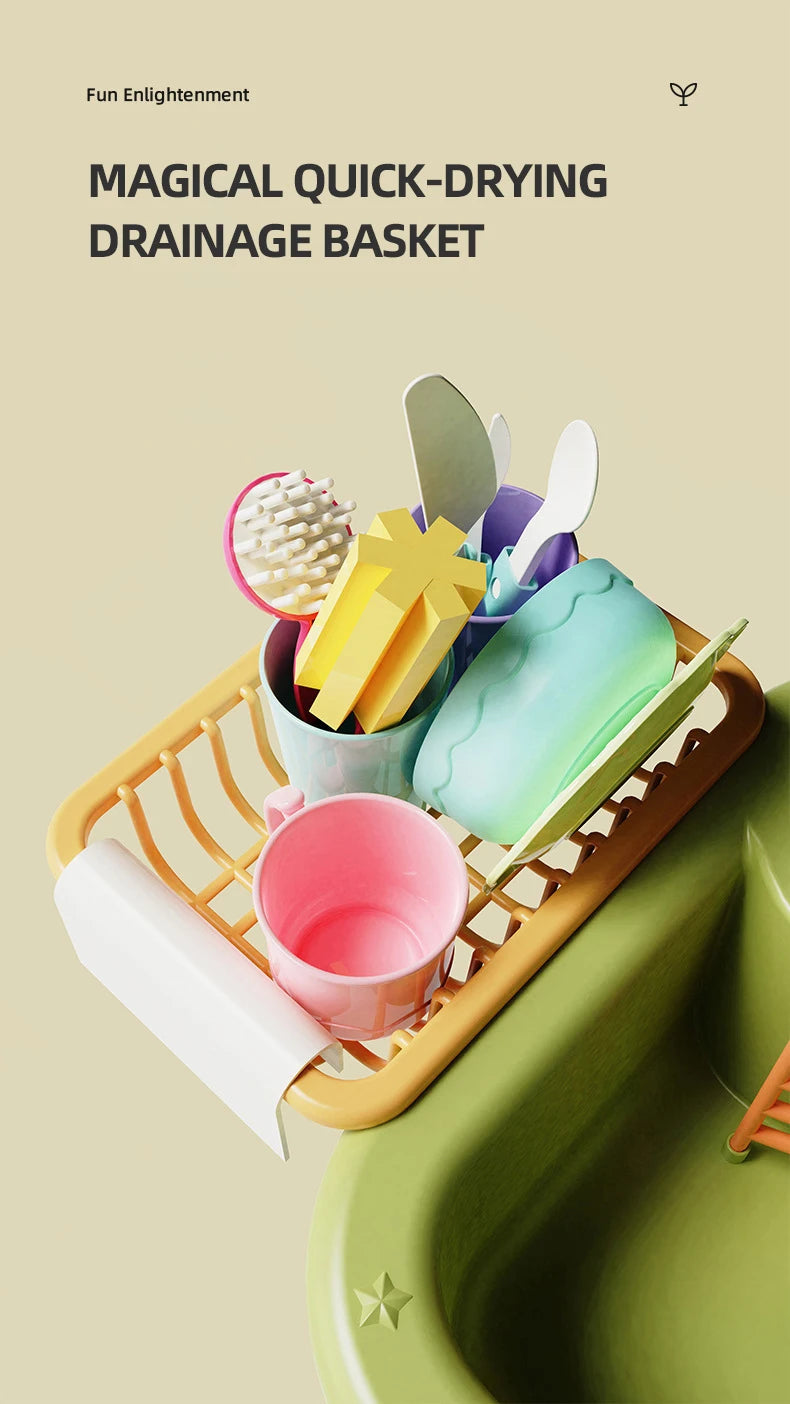 Electric Kitchen Sink Toys for Boys Girl Simulated Faucet Dishwasher Pretend Play Kitchen Set Food Vegetable Role Play Kid Gifts