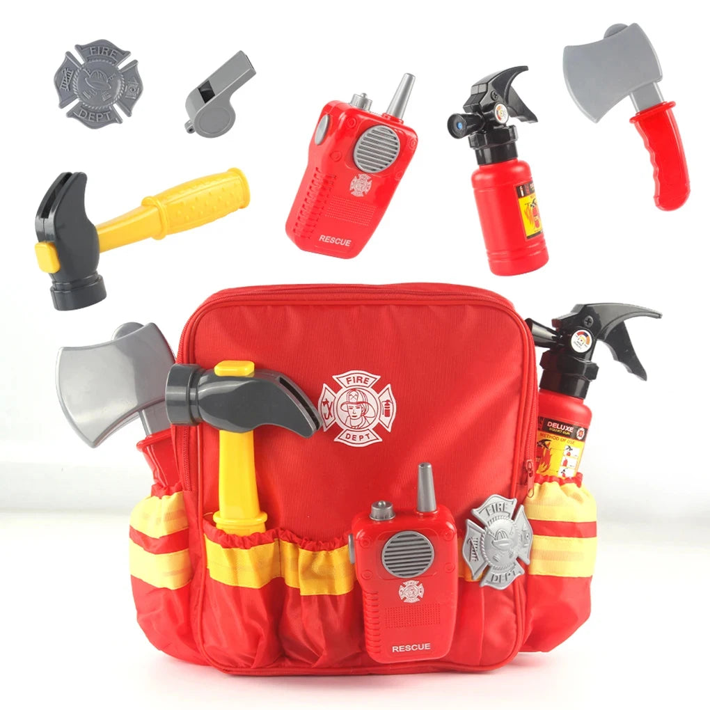 Toy Tools Firefighter Tools Toolbox Funny Cosplay Toys Fireman Role-playing Children's Games Work Tools Pretend Toys for Boys