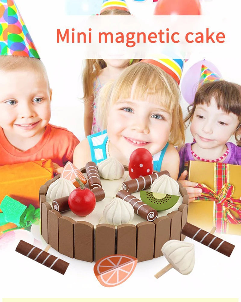 Wooden Kitchen Play Set – Pretend Cutting Cake & Fruit Cooking Toys for Kids