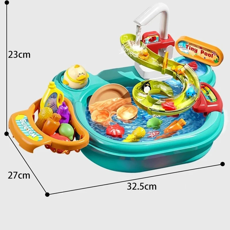 2-in-1 Dishwashing Basin – Kids Pretend Kitchen & Slide Fishing Montessori Toy