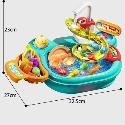 2-in-1 Dishwashing Basin – Kids Pretend Kitchen & Slide Fishing Montessori Toy
