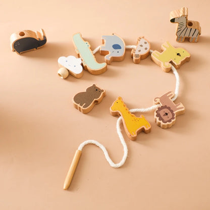 Baby Animal Threading Toy – Wooden Stacking Beads & Stringing Blocks Game Gift