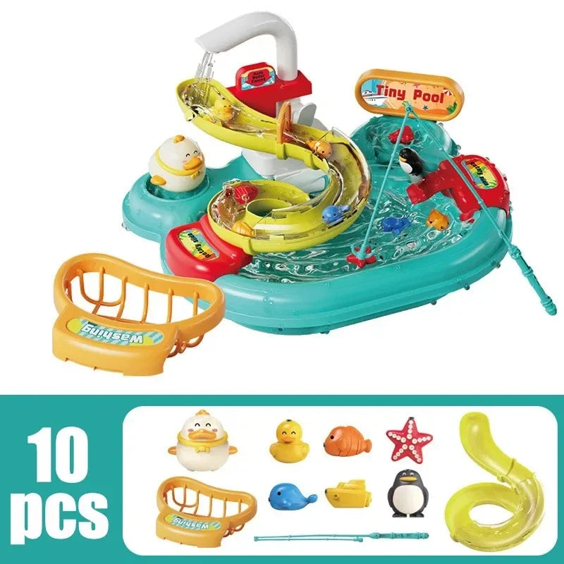 2-in-1 Dishwashing Basin – Kids Pretend Kitchen & Slide Fishing Montessori Toy