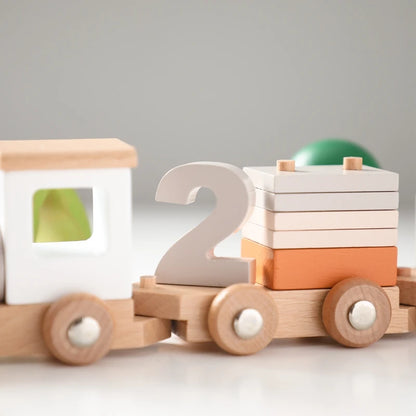 Montessori Wooden Train Toy – Baby Educational Trolley & Number Learning Gift