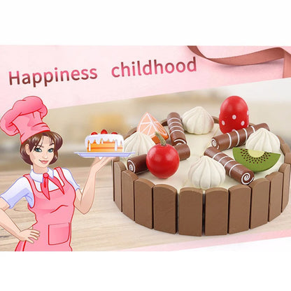 Wooden Kitchen Play Set – Pretend Cutting Cake & Fruit Cooking Toys for Kids