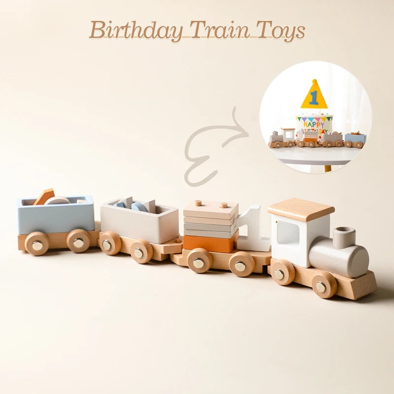 Montessori Wooden Train Toy – Baby Educational Trolley & Number Learning Gift