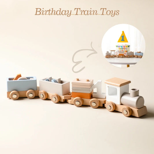 Montessori Wooden Train Toy – Baby Educational Trolley & Number Learning Gift