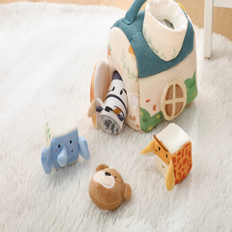 Plush Animal Montessori Simulation Farm House Set Baby Toys Sensory Fine Motor Development Educational Play For Kid House