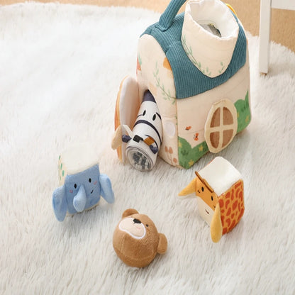 Plush Animal Montessori Simulation Farm House Set Baby Toys Sensory Fine Motor Development Educational Play For Kid House