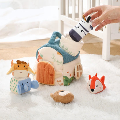 Plush Animal Montessori Simulation Farm House Set Baby Toys Sensory Fine Motor Development Educational Play For Kid House