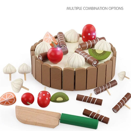 Wooden Kitchen Play Set – Pretend Cutting Cake & Fruit Cooking Toys for Kids