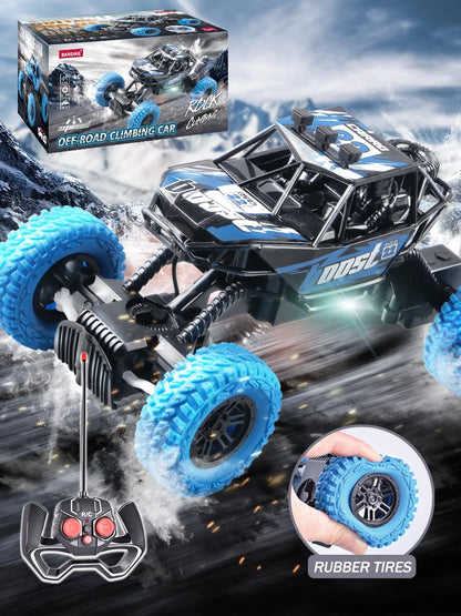 Remote control car with colorful flashing lights, rubber wheels, off-road toy car suitable for children's gifts