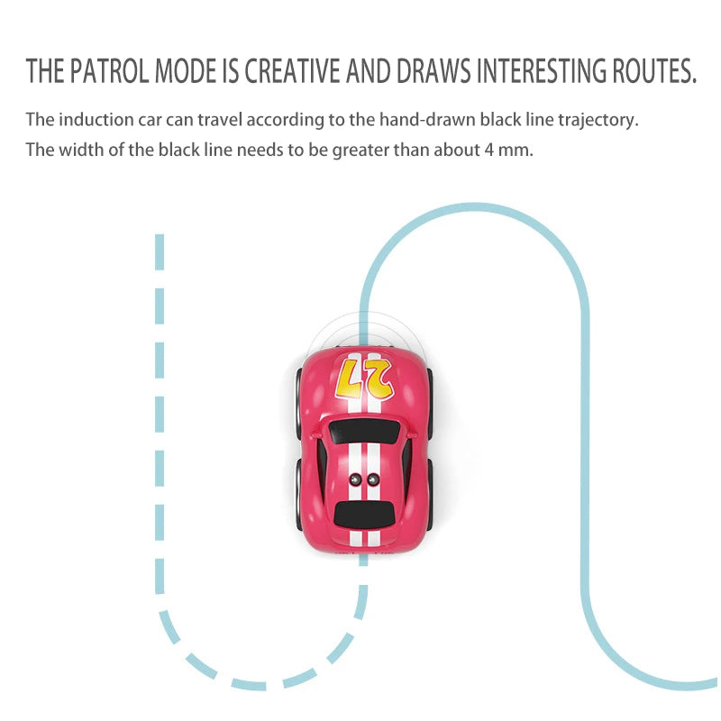 Children's Cartoon Remote Control Car with Music & Lighting Smart Induction Obstacle Avoidance RC Toy Vehicle for Kids