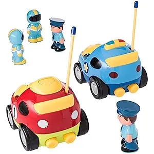 Cartoon Remote Control Cars - Police Car and Race Car for Toddlers - RC Cars for Kids - Easy Remote Control Toy, Christmas Gifts