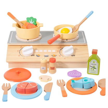Wooden Kitchen Toy Wooden Tableware Food Sets Toy Role Play Educational Cosplay Preschool Gifts for Kids Kitchen Accessories