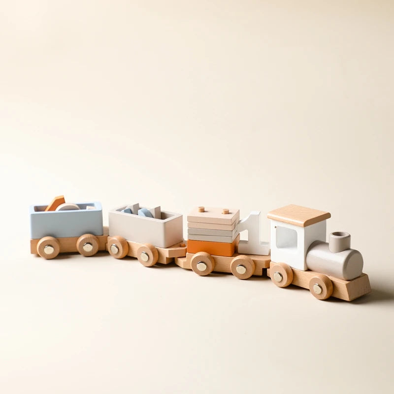 Montessori Wooden Train Toy – Baby Educational Trolley & Number Learning Gift